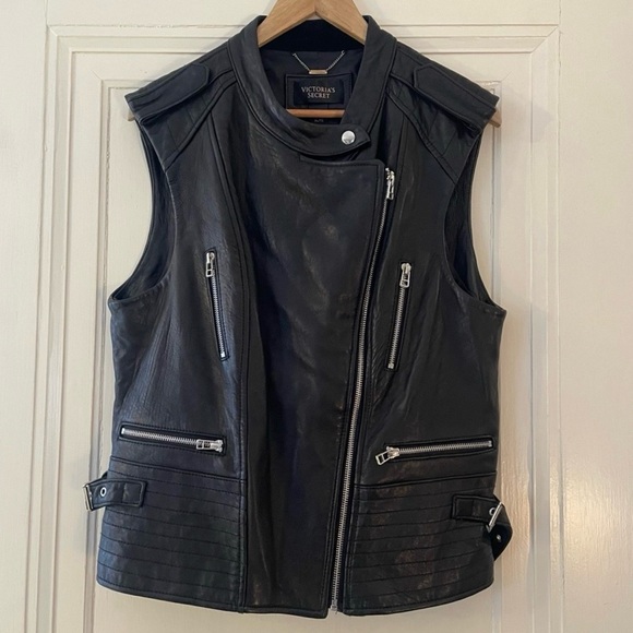 Victoria's Secret Jackets & Blazers - Victoria's Secret Soft Black Leather Motorcycle Vest, Size XL, NWOT